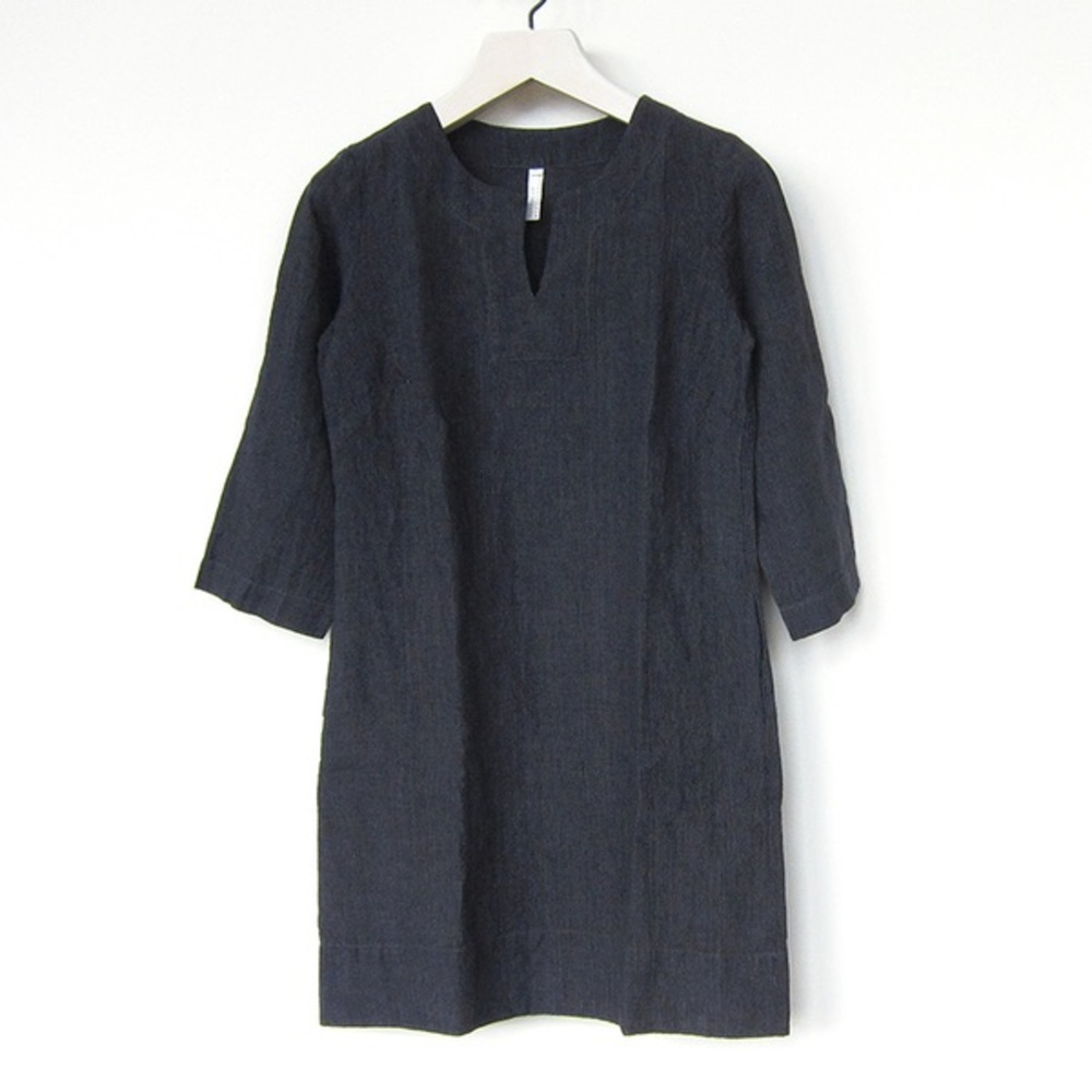 NUTHATCH | 100% Linen Tunic Dress in Charcoal Striped